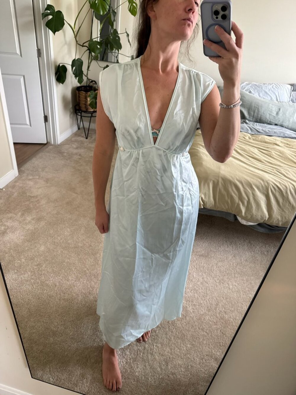 Vintage Barbizon Baby Blue Satin Maxi Nightgown Size Small
